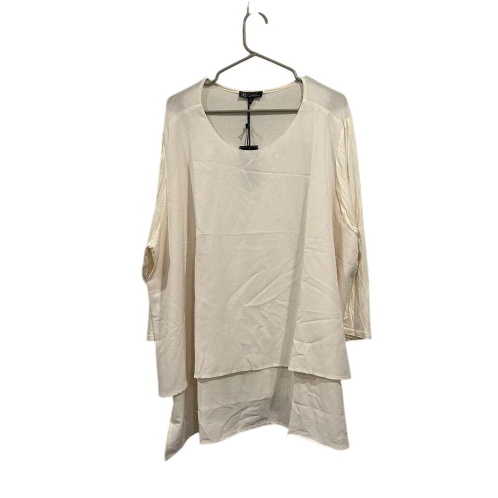 D2 Diane Gilman Womens 3X Cream Layered Tunic Top Long Sleeve Scoop Neck New